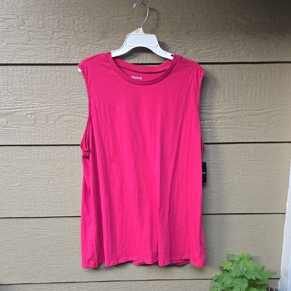 Torah Vintage Cotton Jersey High Neck Tank Red Bud Rose Pink 2x NEW - Picture 5 of 9